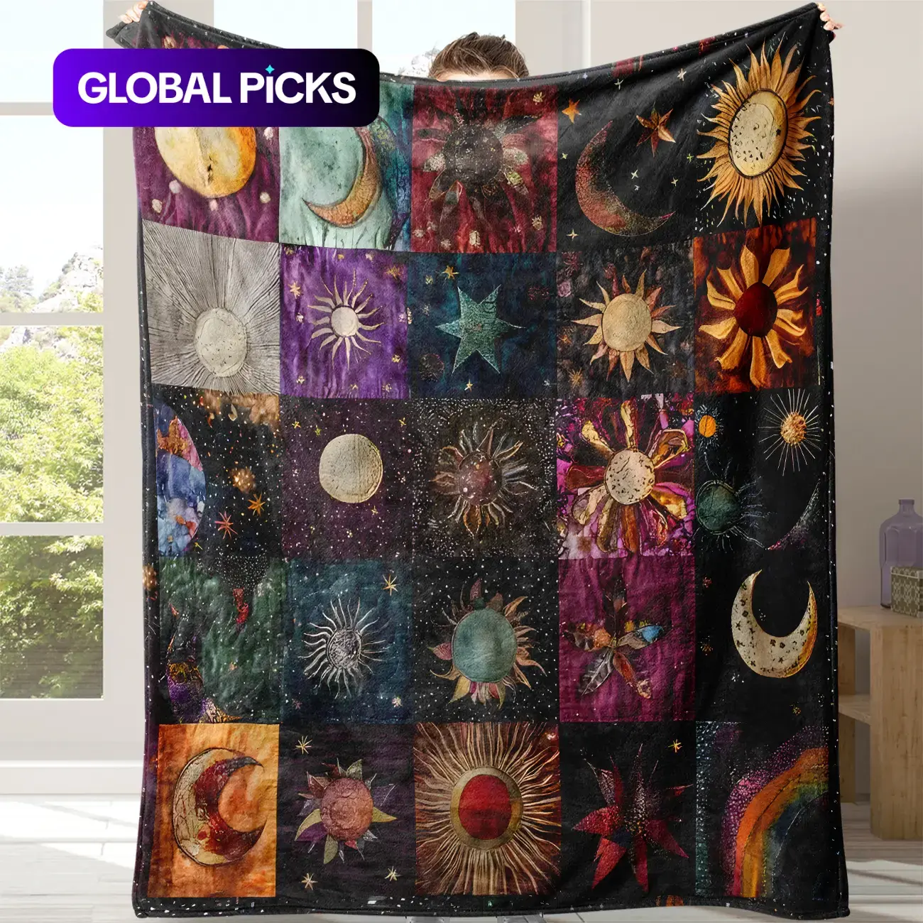 Star and Moon Pattern Graphic Throw Blanket, Soft Cozy Decorative Print Blanket for Bedroom, Sofa, Office and Travel Naps, Blanket for Couch