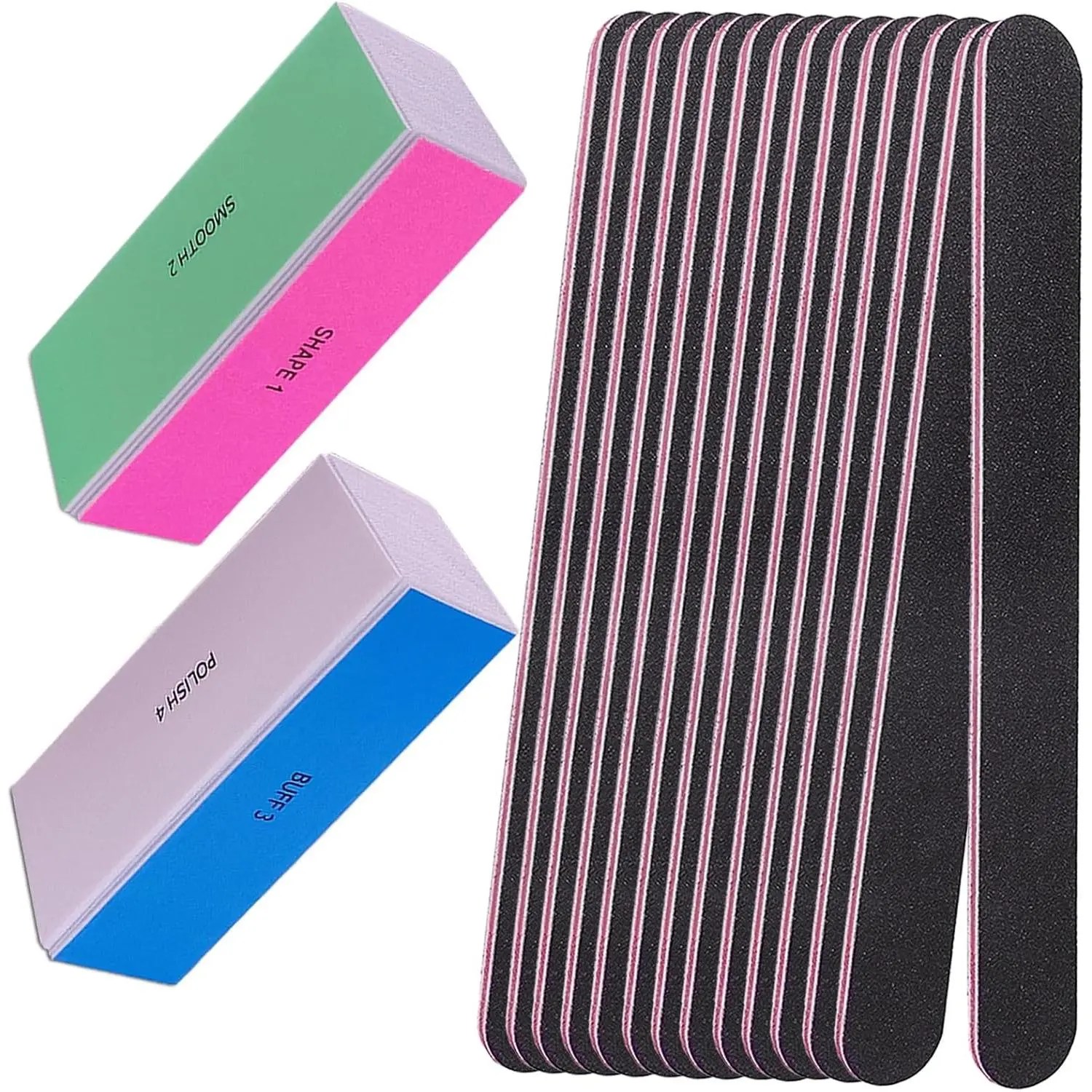 Nail File and Buffer Set, 4 Way Nail Buffers Shine Kit Professional Nail Files for Natural Nails Manicure Filer Filing Polishing Buff Nail Care Smoother Buffing Fingernail 100/120/240/600/3000 Grit