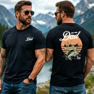 Men's 100% Cotton Breathable Fabric Relaxed Fit Loose Fishing T-Shirt - Cool Dad Fishing Legend Graphic, Vintage Sunset Lake Bass Fisherman Short Sleeve Menswear, Father's Day Birthday Gift for Husband Grandpa, USA