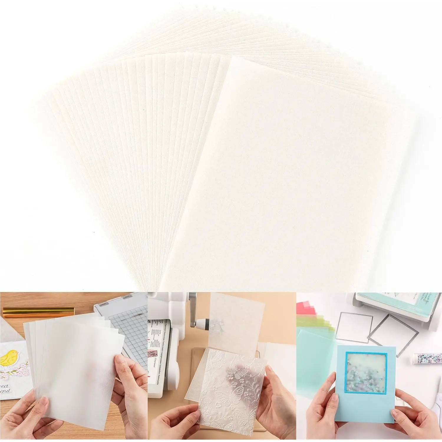 90 Sheets Pearled  See-Through Paper,4.25x5.5 Colored Frosted Smooth Vellum Paper Sheets,100gsm/37lb Heat Resistant Translucent Tracing Paper for Stamping,Embossing,