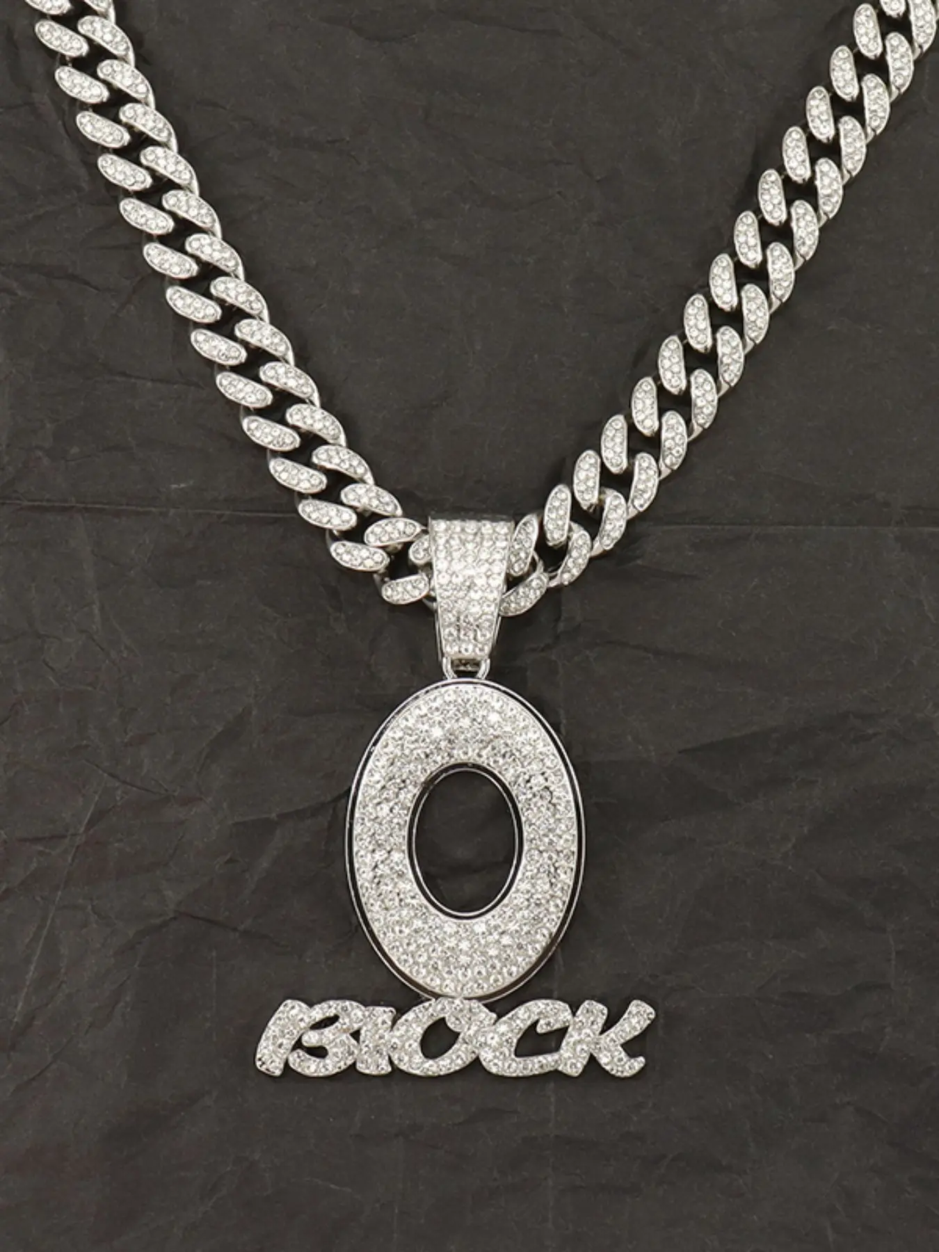 2pcs Hip-Hop Trendy Full Diamond Oblock Zircon Letter Pendant Necklace, Men's Fashion Rhinestone Cuban Chain, Perfect for Daily Wear