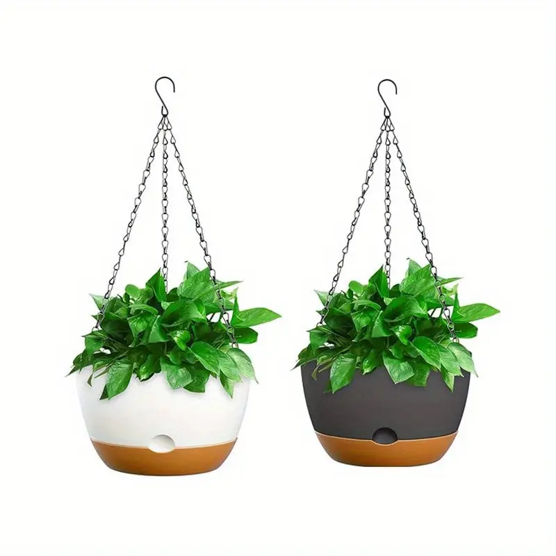3 Sets Garden Plastic Hanging Flower Pots, 20.5cm Indoor Outdoor Basket, with Chain, Drainage Holes, Detachable Tray, for Patio Balcony Decor