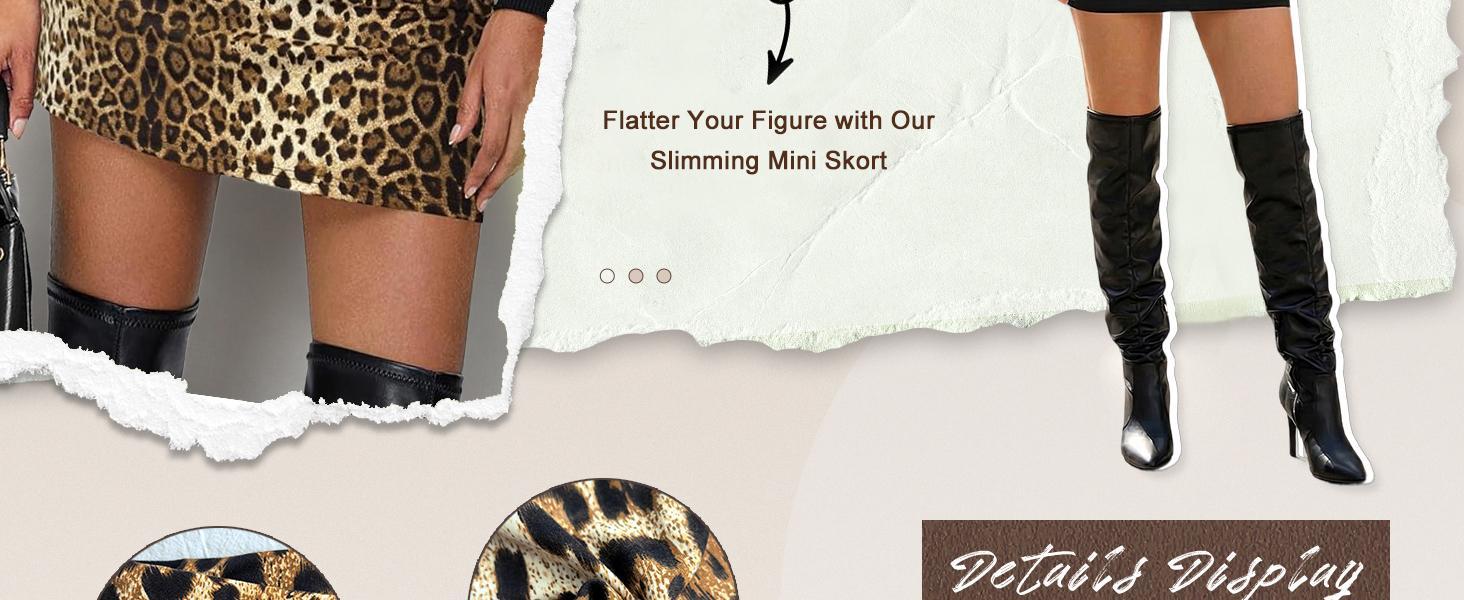 Women's Leopard Print Mini Skirt Short Skorts Elastic Waistband Sexy Bodycon Pencil Cheetah Club Skirts with Shorts