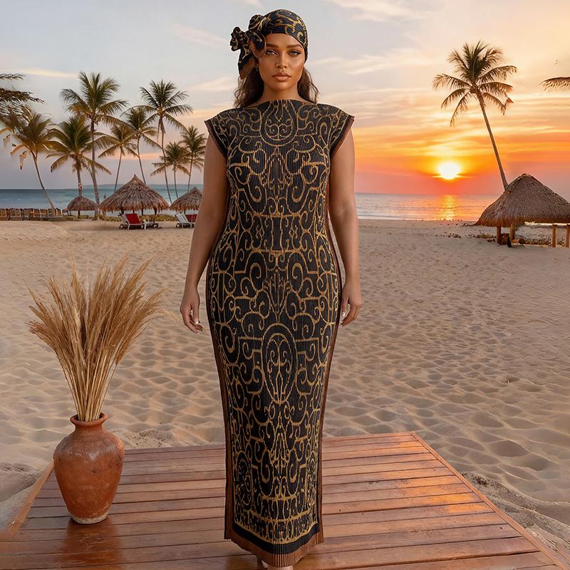 Women's Elegant Animal Print Long Dress Set, Slim-Fitting Moo Moo Skirt & Scarf, Beach Sun Protection Shawl, All Seasons Fashion, Accessory, Womenswear, Lady