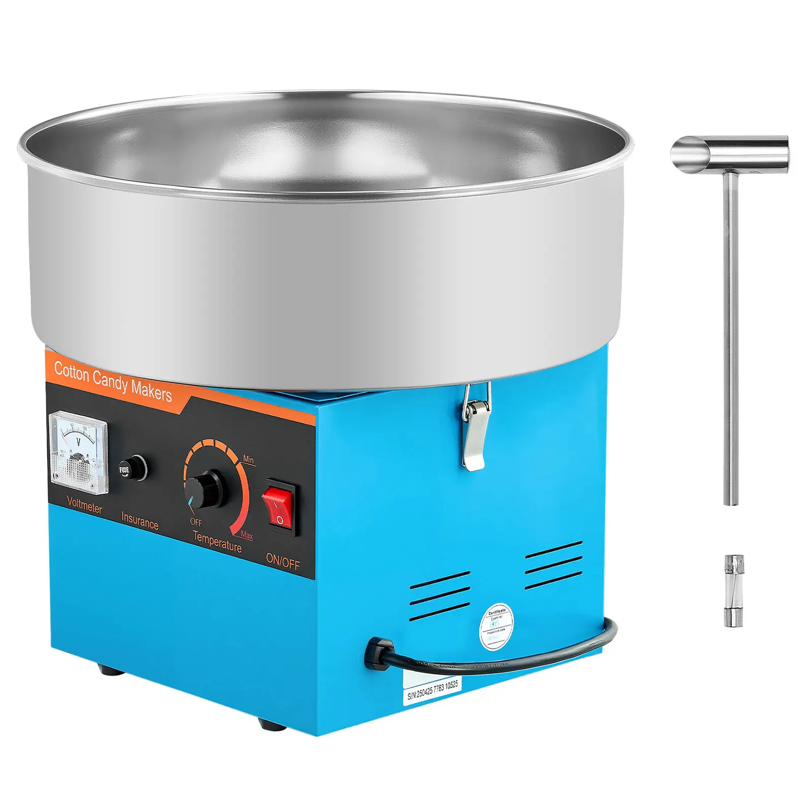 Flat-Front Commercial Cotton Candy Machine, 1000W Electric Candy Floss Maker with 15 Inch Stainless Steel Bowl and Sugar Scoop for Parties and Events