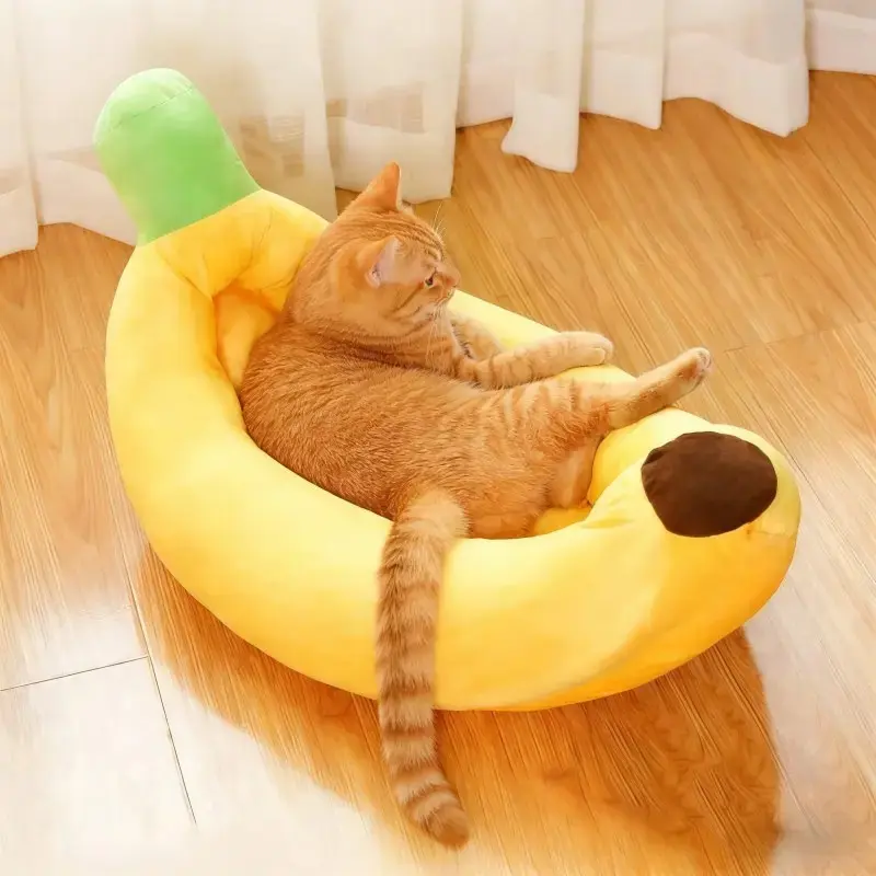 Banana Cat Bed, Banana-Shaped Boat Pet Bed, Detachable and Washable, Suitable for Small/Medium Cats/Dogs, Kitten Bed, Universal Design, Comfortable and Soft, Secure Pet Bed, Shaped Beds