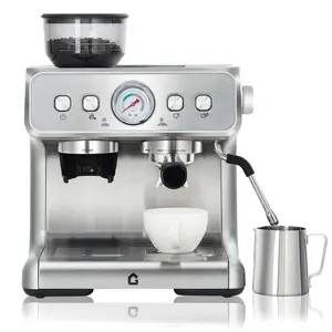 20 Bar Stainless Steel Coffee Maker Machine with Built-in Grinder – 2.8L Removable Water Tank – Milk Frother Steam Wand for Latte & Cappuccino – Adjustable Shot Volume