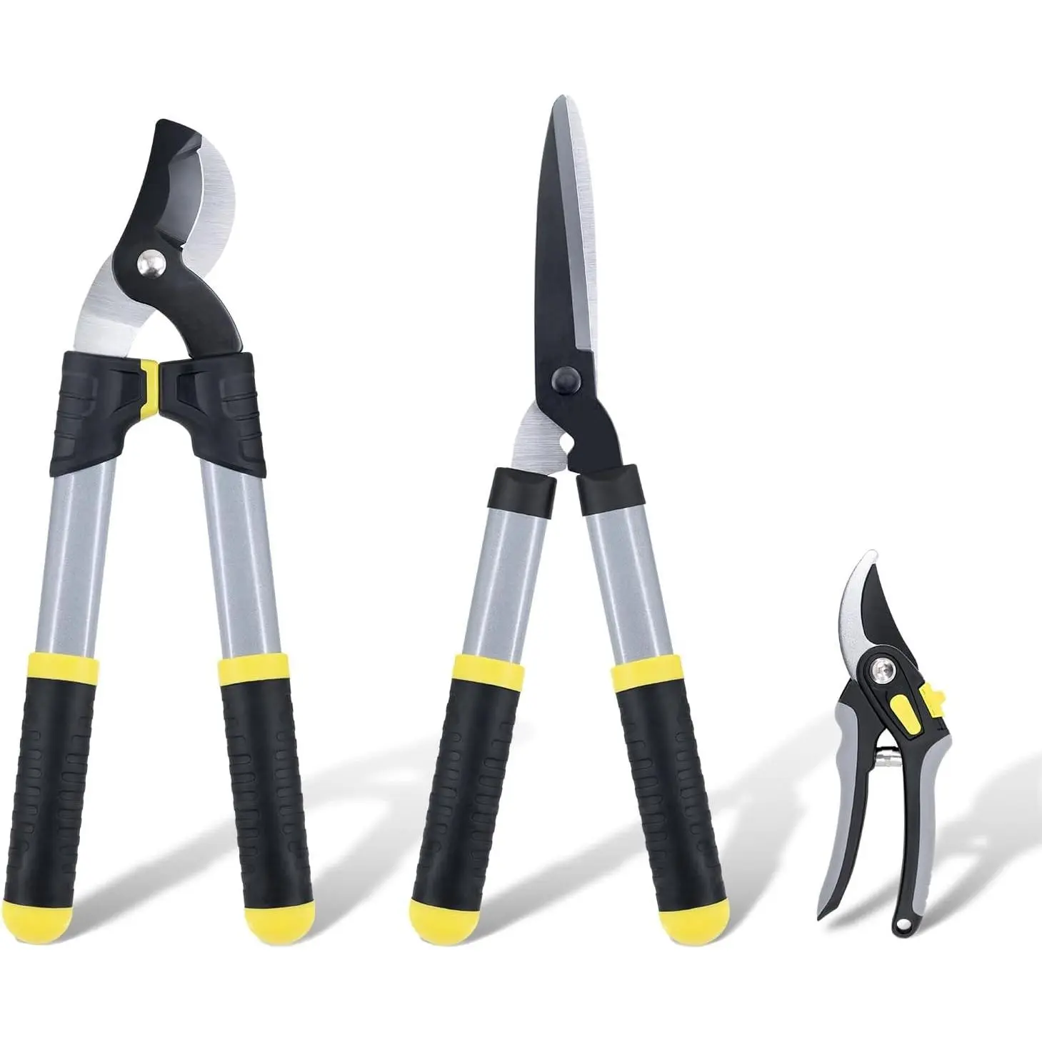 Loppers Hedge Clippers Garden Shears 3Pcs, Compact Garden Loppers Shear Set with 17’’ Bypass Branch Cutters & Hedge Shears & Pruners, Tree Shrub Care Kit for Lopping with Soft Grip HandleGift.