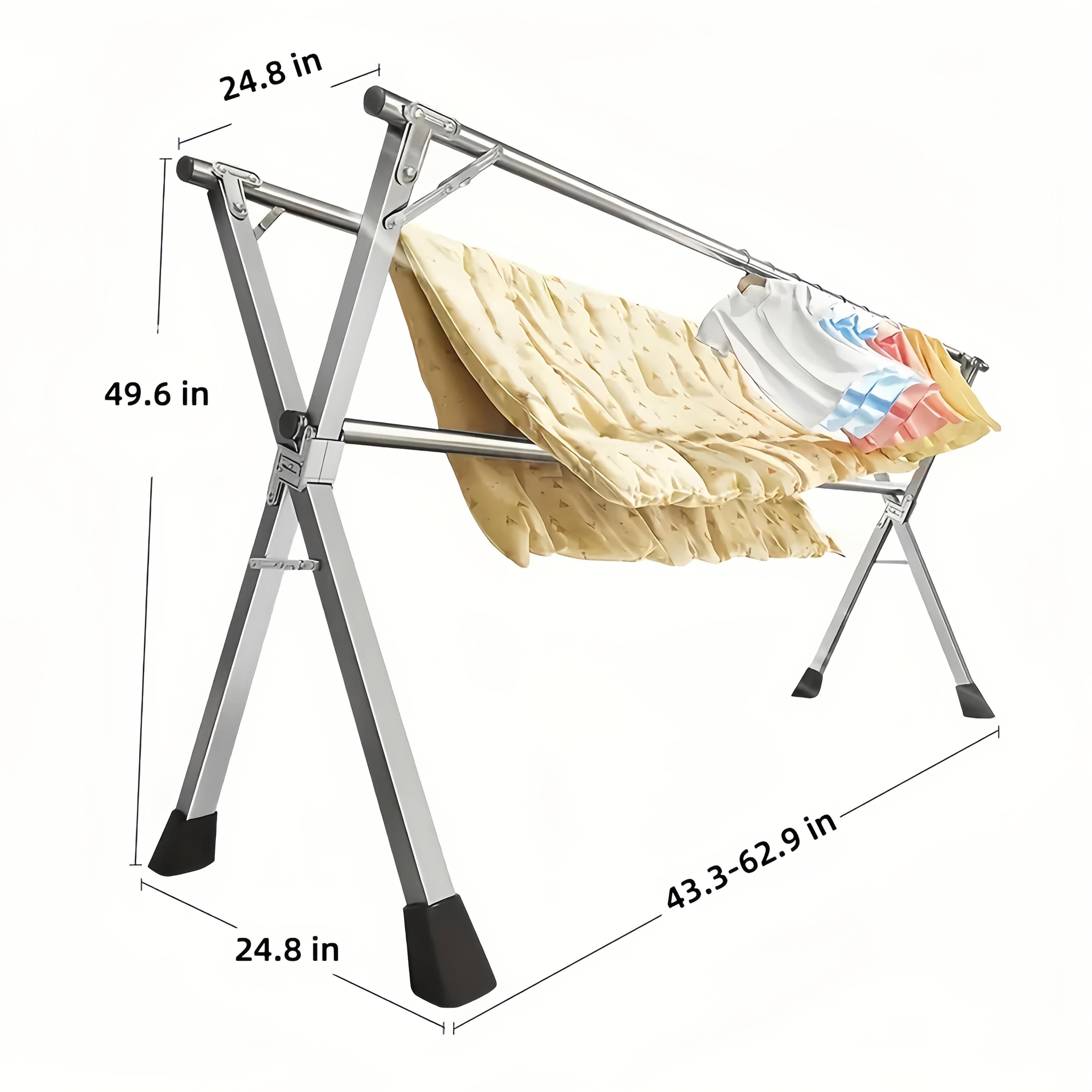 Foldable Metal Clothes Drying Rack, Adjustable Three Rod, with Space-Saving Storage, for Indoor And Outdoor,for Clothes, Blankets And Bedding, Laundry