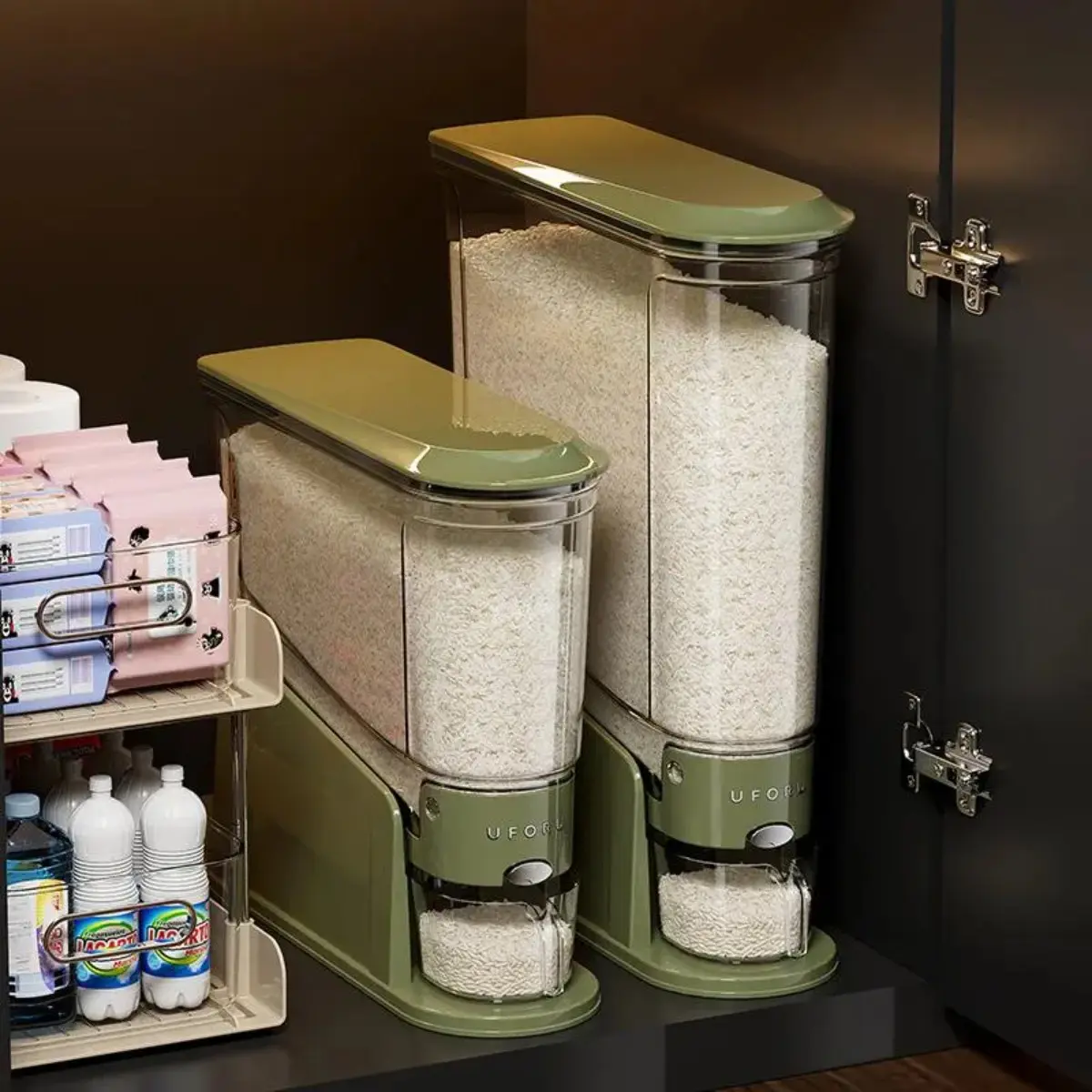 Rice Dispenser , Slim Rice Storage Container for Small Spaces, BPA-Free Clear Dry Food Dispenser Sealed Moisture-Proof, Grains & Cereals Storage Bucket for Kitchen Pantry Home Use Insect & Moisture-Proof, 1-Press Design,  Rice Dispenser