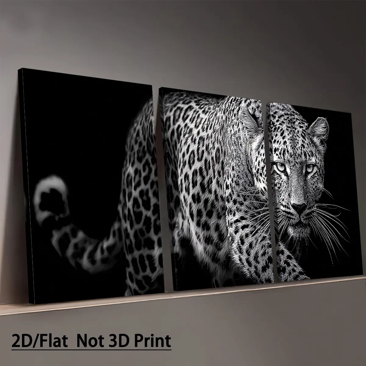 [2D Flat Print] Black and White Cheetah Animal Modern Art, Halloween/Christmas, Framed Canvas Painting and Poster, Ready to Hang, Home Decoration, Wall Art, Room Decoration, High-Definition Print, Holiday Gift, Living Room, Bedroom, Dining Room, Office De
