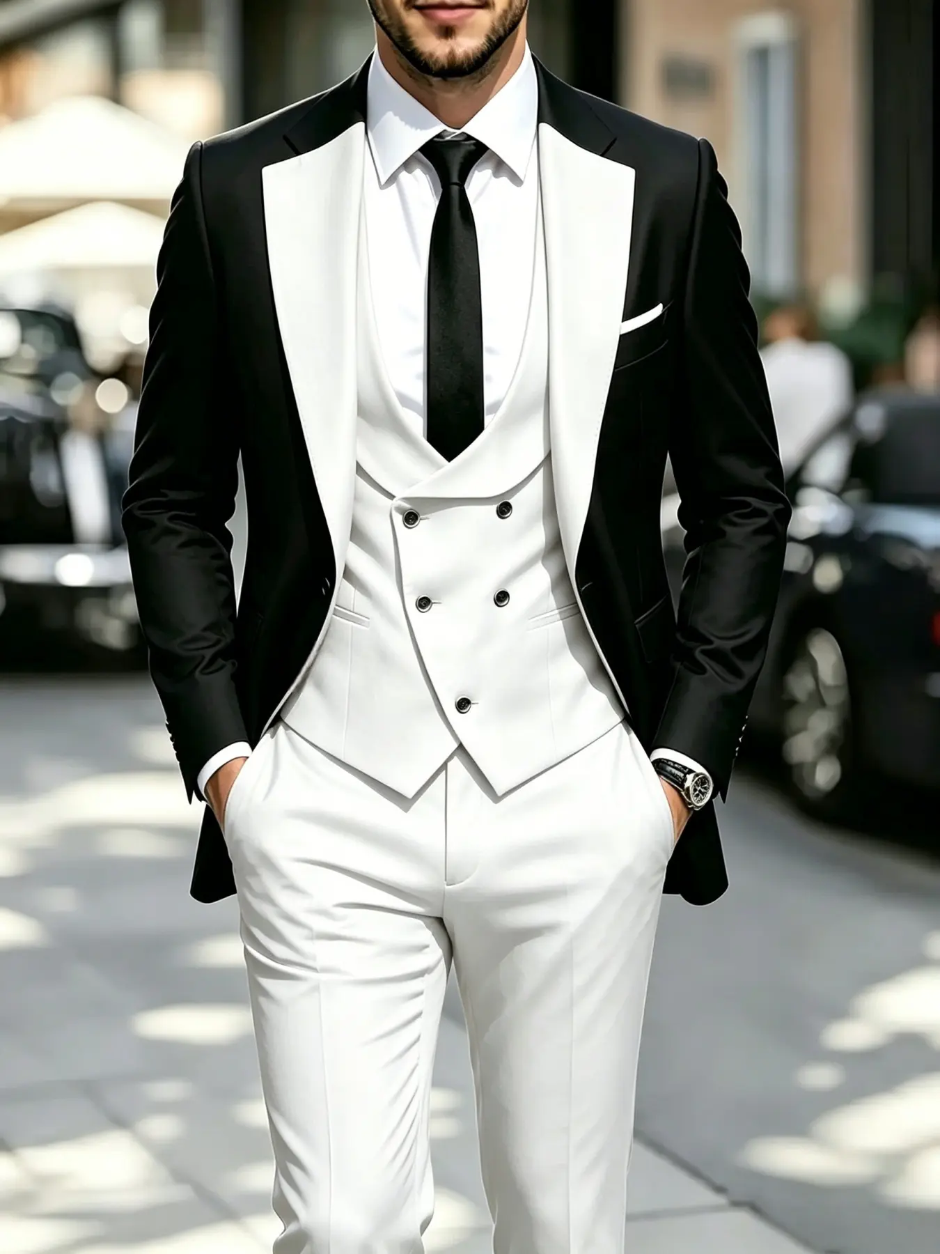 Mens Suit Set Mix and Match Blazer Vest Trousers Elegant Office Party Wedding Groomsmen Edition