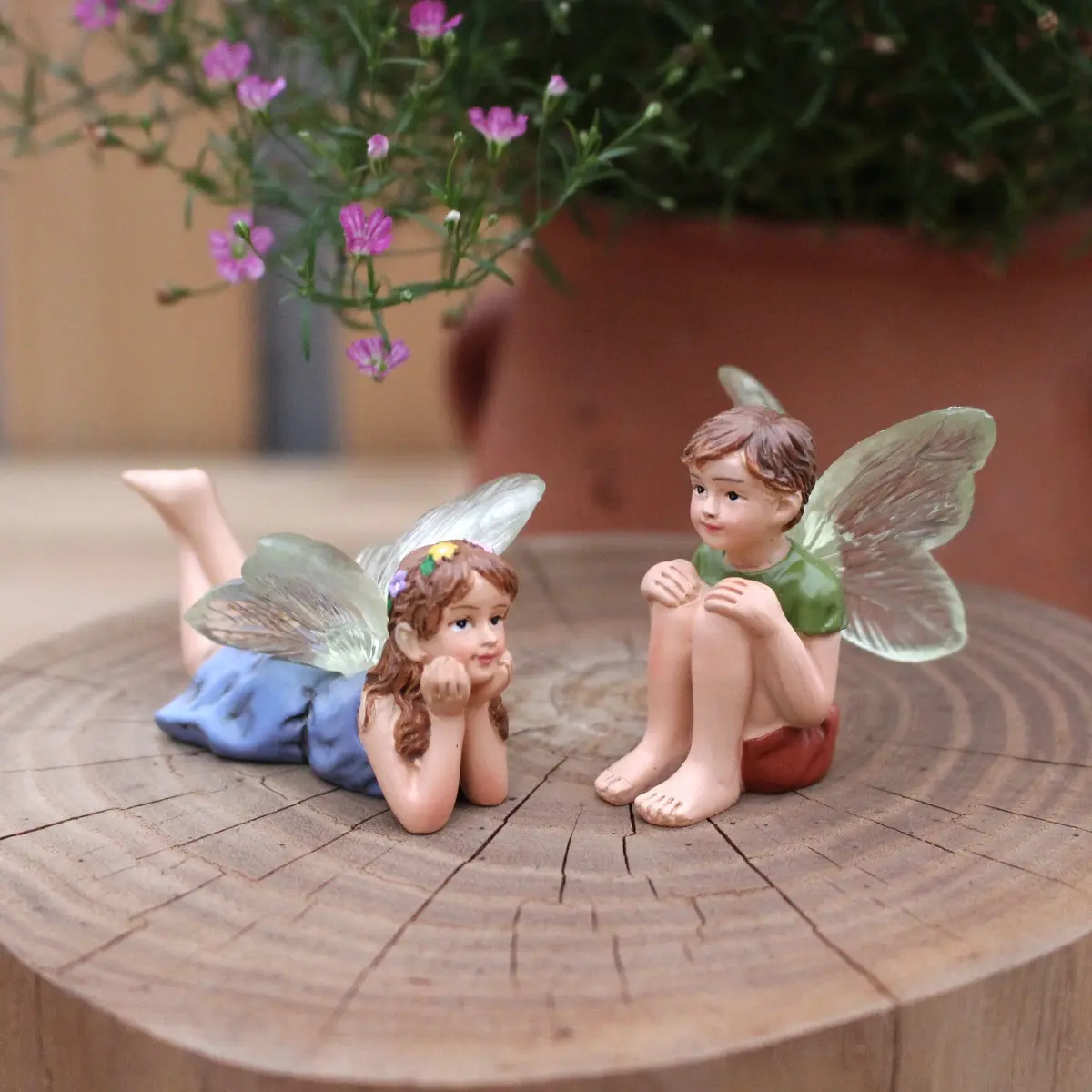2pcs Creative Elf Boy Girl Resin Figurines, Garden Patio Decor, Festival Atmosphere, Christmas Decoration, Party Occasion