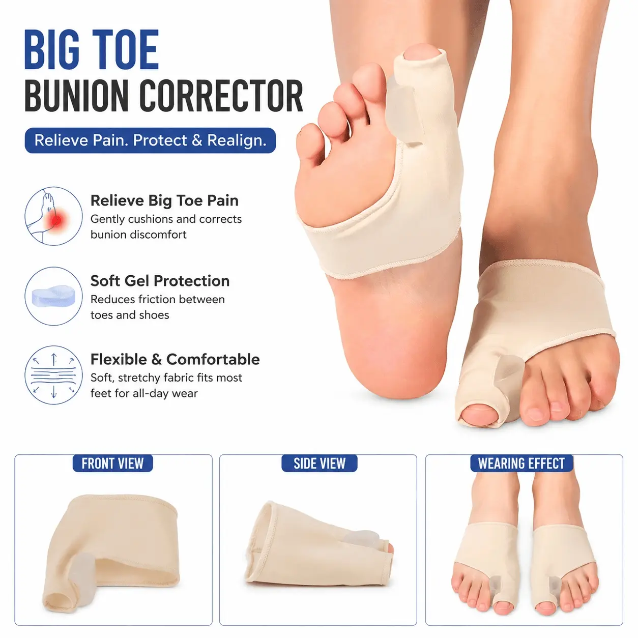 Gel Toe Separators for Women & Men, Sweat-Wicking Breathable Soft Gel Cushioning Sock Liners, Bunion Hammer Toe Relief Realign Corrector Pads, Reusable Washable Silicone Arch Support for High Heels Running Shoes Yoga Walking