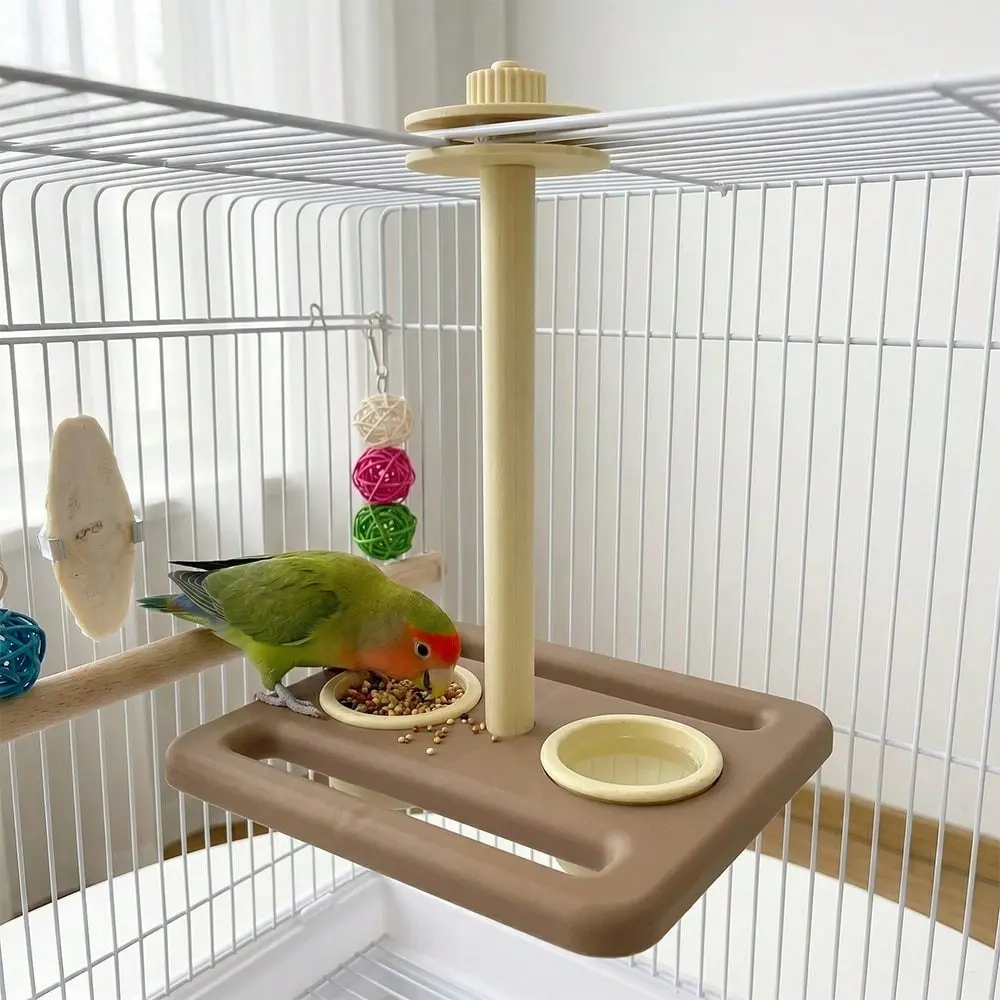 1pc Adjustable Clamp Mount Bird Feeding Station with Dual Detachable Bowls, Vertical Rotatable Perch Training Platform , Multi-Function Cage Hanging Bird Feeder for Budgies, Lovebirds Daily Feeding, Hydration & Play Activities