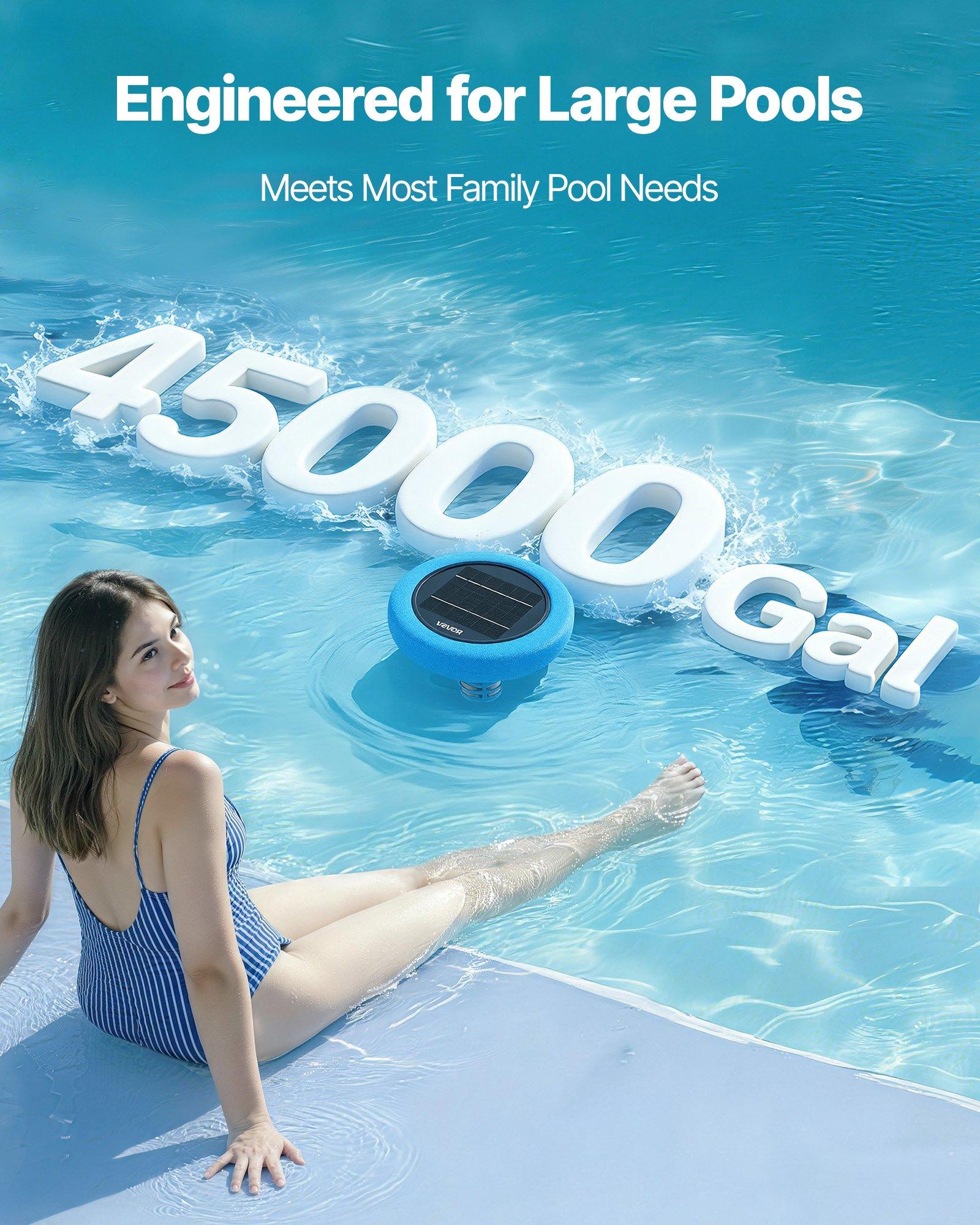 VEVOR Solar Pool Ionizer, Round Copper Pool Ionizer Up to 45000 Gal, Floating Automatic Water Cleaner and Purifier, Chlorine Free Water, with Copper Anode, Spring, Brush and Filter for Pools & Spas
