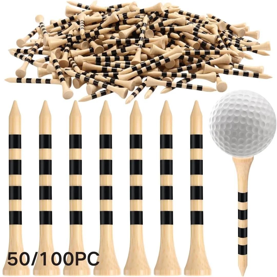 100 Pcs Natural Bamboo Golf Tees, Golf Accessory, 3 1/4" Bulk, Biodegradable Tees for Men & Women, Environmentally Friendly for Driving Range & Practice, 4 Line Marking, Sturdy and Stable Golf Tees