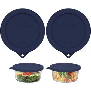 4 Cup Round Silicone Storage Cover Lids Replacement for Anchor Hocking and Pyrex 7201-PC Glass Bowls (Container not Included) (Navy Blue-2 Pack)