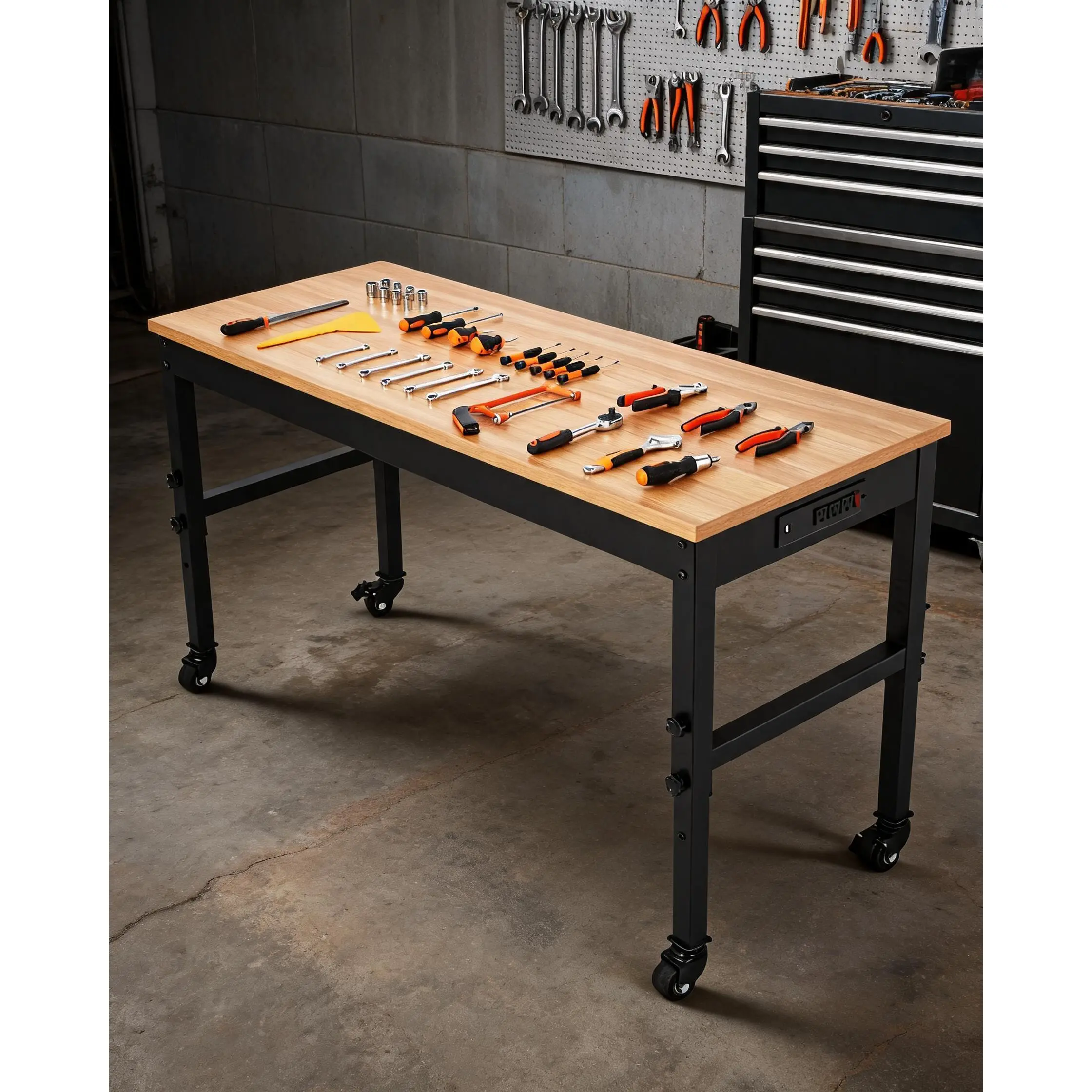 Adjustable Workbench 3 Sizes – 48"/60"/72" – 2000lbs, Power Outlets – 3 Heights (29.5-37.4") – Lower Shelf – Casters Optional – Garage/Workshop
