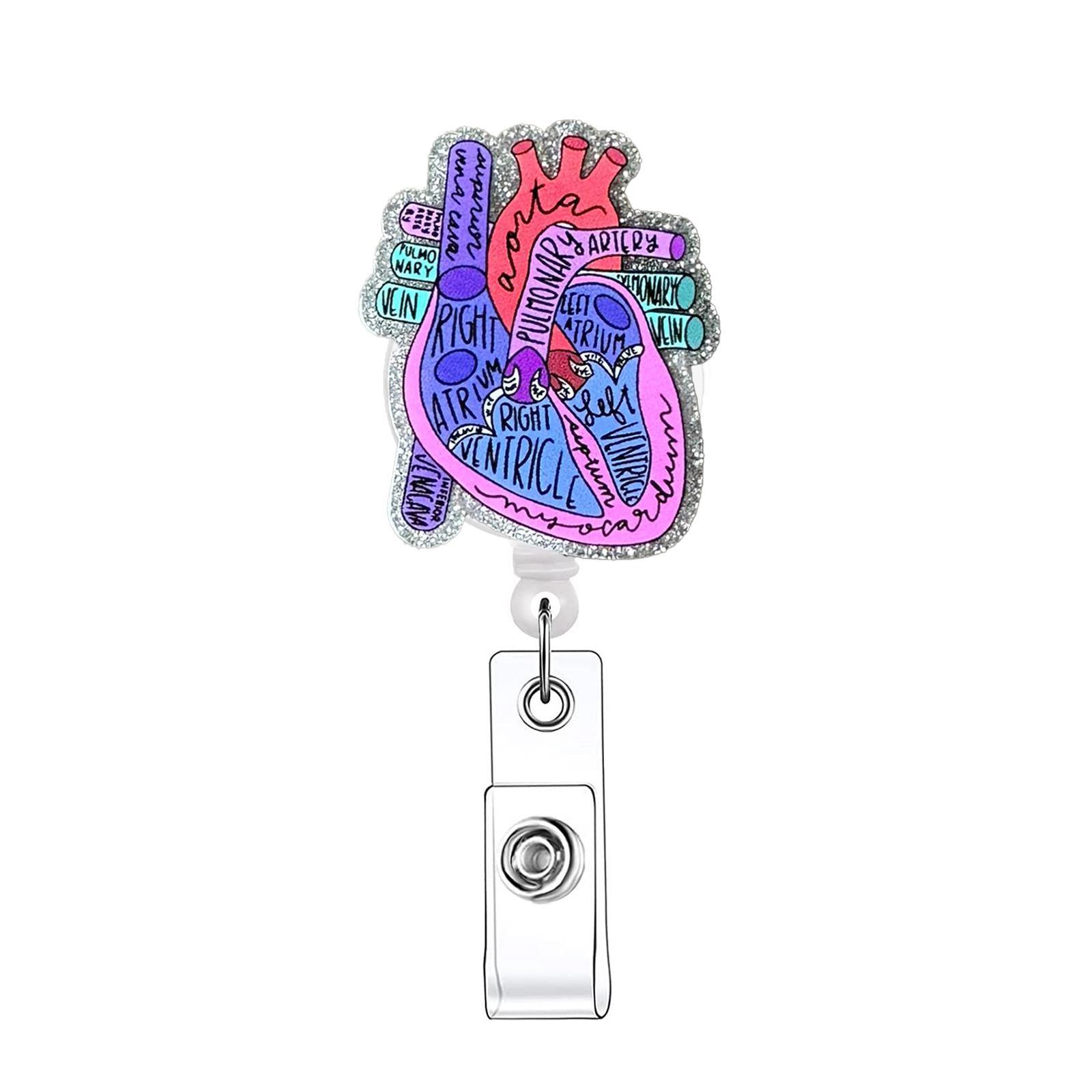 Cardiac Design Retractable Badge Holder, Nurse Badge Reel, 1 Count Name Badge Holder with Clip for Nurse Doctor Student Volunteer Employee, Identification Badges & Supplies for Office School, Nursing Badge Reel