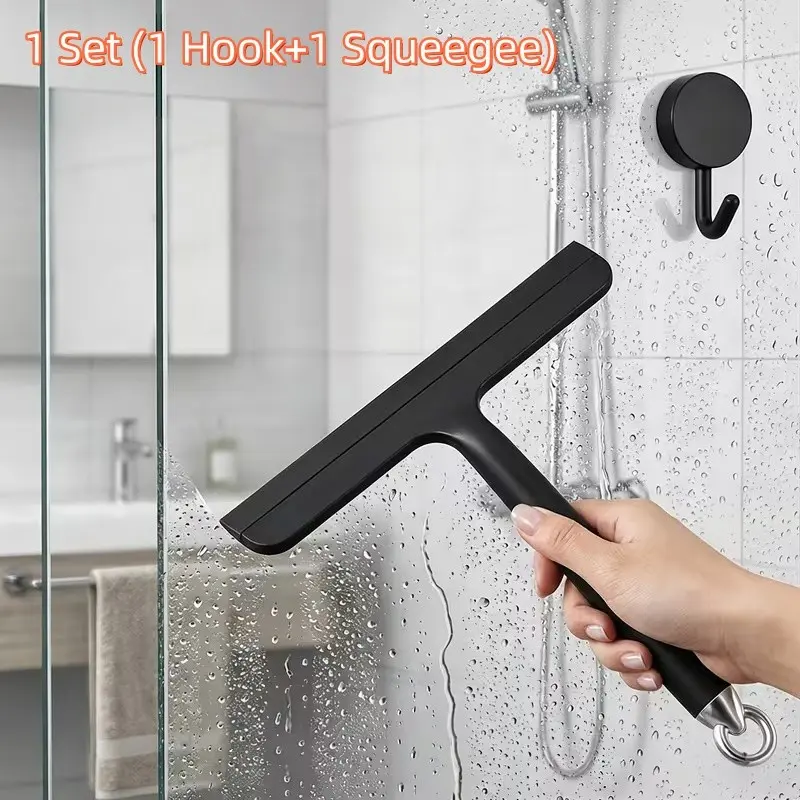 Glass Surface Cleaner Set with Strong Hook, Durable Plastic and Silicone, Space-Saving Design, Ideal for Bathroom, Kitchen, Office, Squeegee Combo
