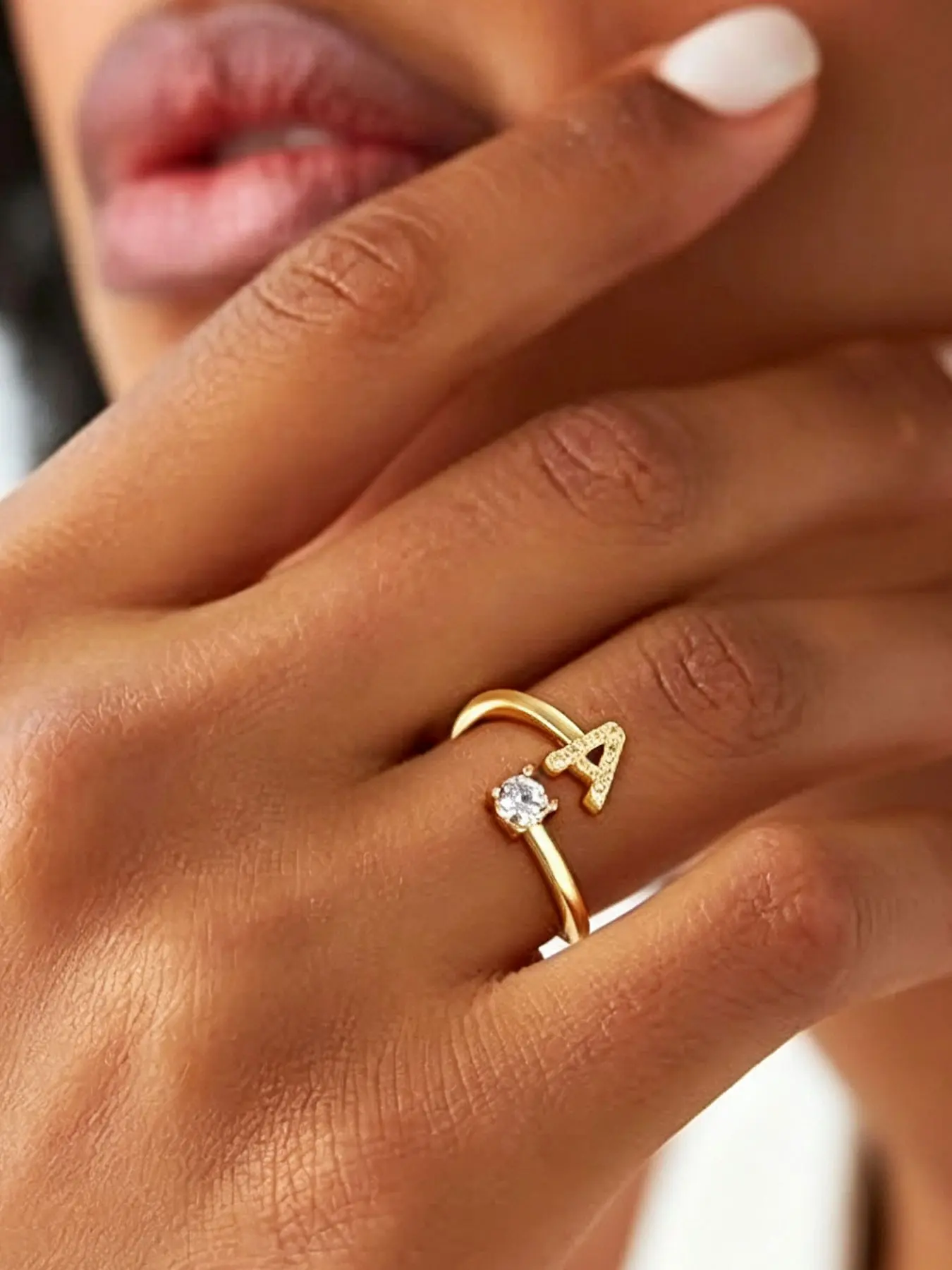 Customizable Zircon Adjustable Open Gold Ring, Elegant Letter Jewelry, 26 Letters Available, Perfect Gift for Girlfriend, Mom, Friend