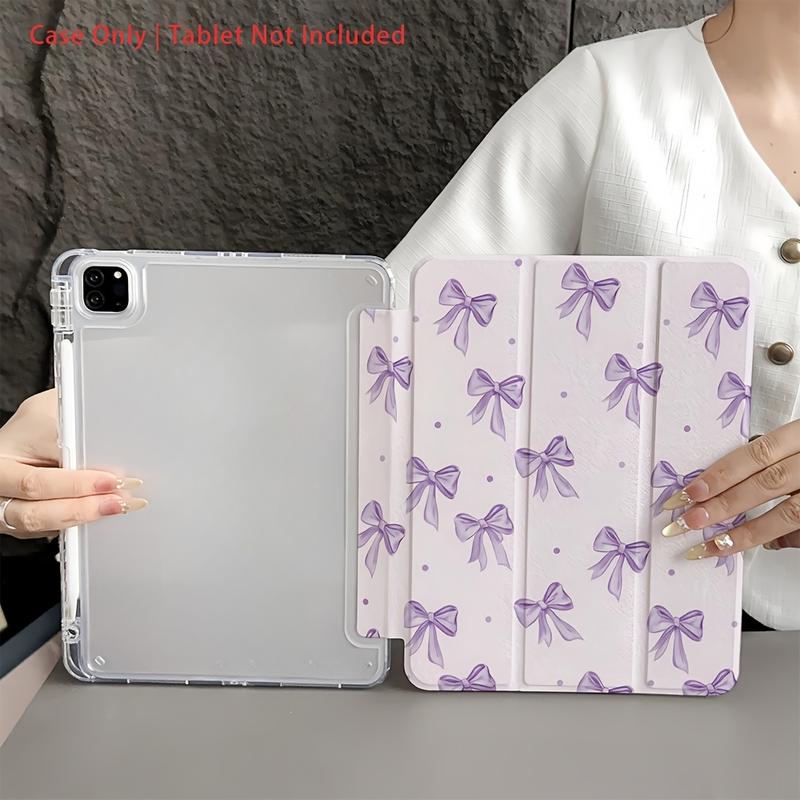 Purple bow pattern, with adjustable bracket and pen slot, foldable non-slip TPU protective case, suitable for iPad mini, iPad Air, iPad Pro/iPad 10th generation, 11th generation and other series iPad protective cases