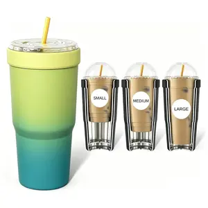 Blue-Green Gradient 32oz Insulated Sleeve - The Ultimate No-Sweat Holder for Your Summer Iced Soda & Coffee, Universal Fit Stainless Steel Thermal Cooler for Most To-Go Cups