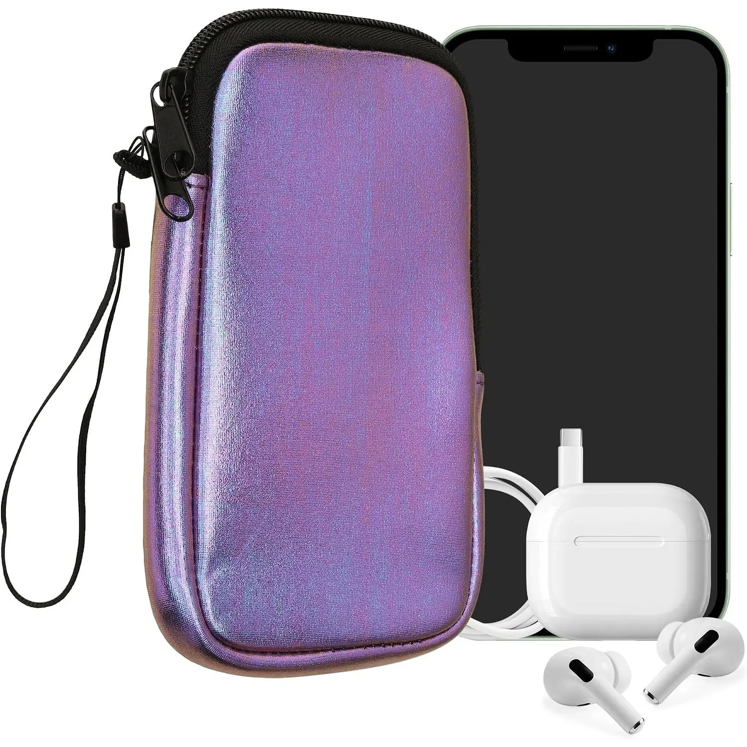 Phone Pouch Size XXL - 7" - Neoprene Smartphone Pouch with Zip - Water-Repellent Mobile Phone Case - Sleeve in Metallic Lavender