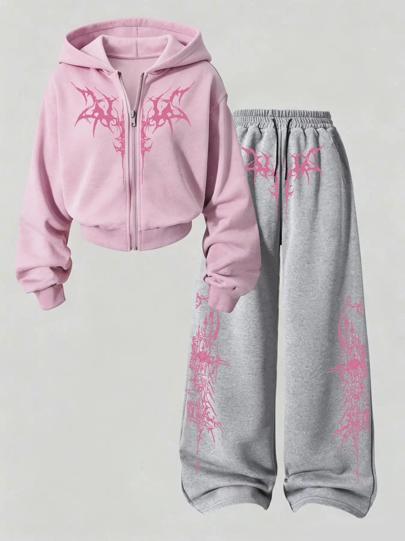 Women's Gothic Print Short Sleeve Top + Loose Long Pants Set, Casual Comfortable Basic, Ideal for Spring & Fall, Daily & Outdoor Wear