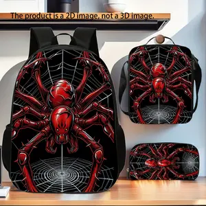 Spider Printed 3pcs Backpack Combination, Daily Commute Bag, Adjustableshoulder Strap Double Zipper, Suitable for Commuter Travel Outdoors