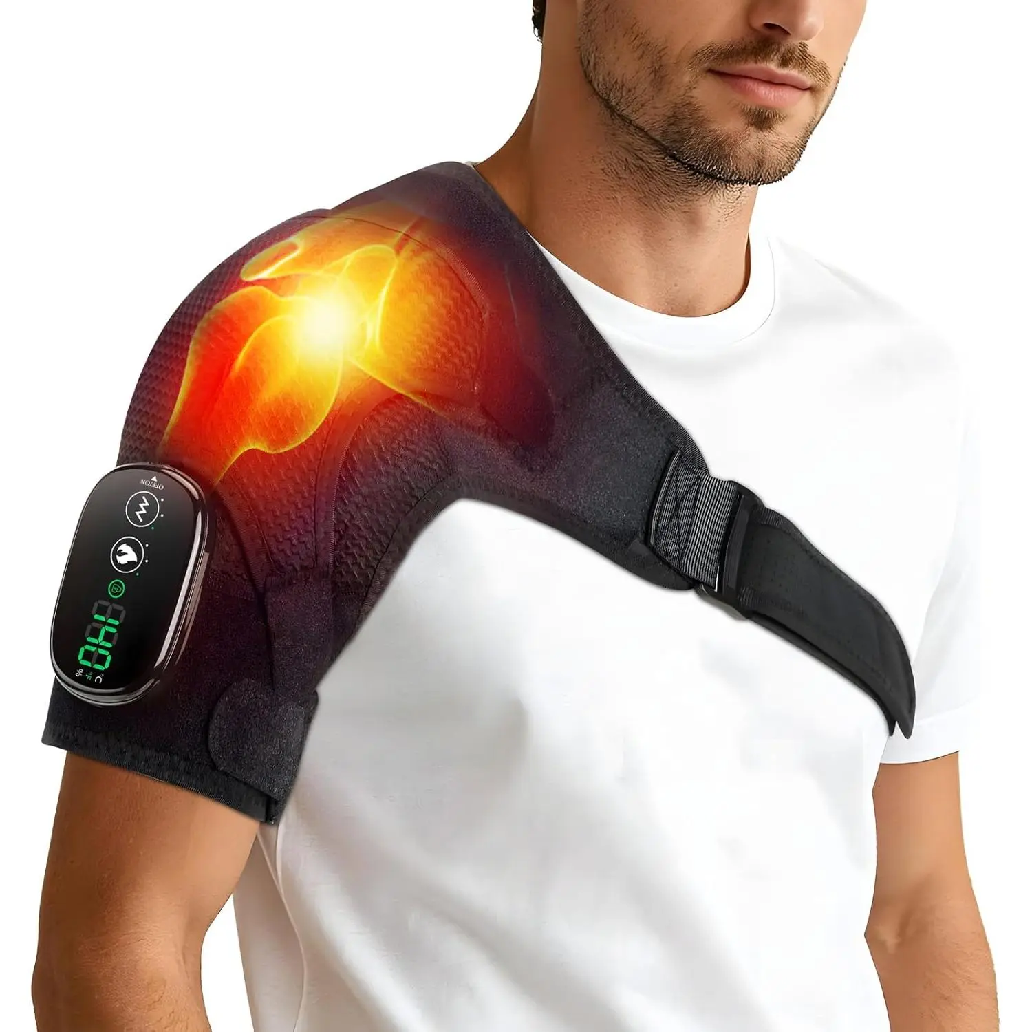 Cordless Shoulder Heating Pad with Massage, Vibration Heated Shoulder Wrap Massager, Rotator Cuff Shoulder Brace, Shoulder Massage with Heat for Pain Relief Deep, Warm Gifts