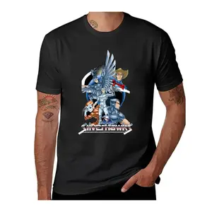 Vintage SilverHawks Classic 80s Cartoon Superhero Team Graphic Crew Neck Tee for Men, Retro Old School Animated Series All Main Characters Group Art Print Short Sleeve Casual Pullover T-shirt, Nostalgic 1980s Cartoon Fan Regular Fit Knit Top, Slight Stret