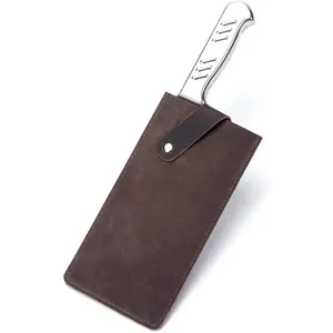 Leather Knife Sheath, Universal Meat Cleaver Covers, Waterproof Butcher Chef Knife Edge Guards, Durable Wide Knife Protectors, Heavy Duty Knife Blade Shield Guard, 8"Lx3.2”W (Brown)
