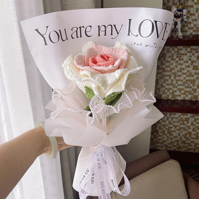 DIY Crochet Rose Bouquet Kit - Handmade Woven Flower Making Set, Complete Materials for Knitted Floral Arrangement