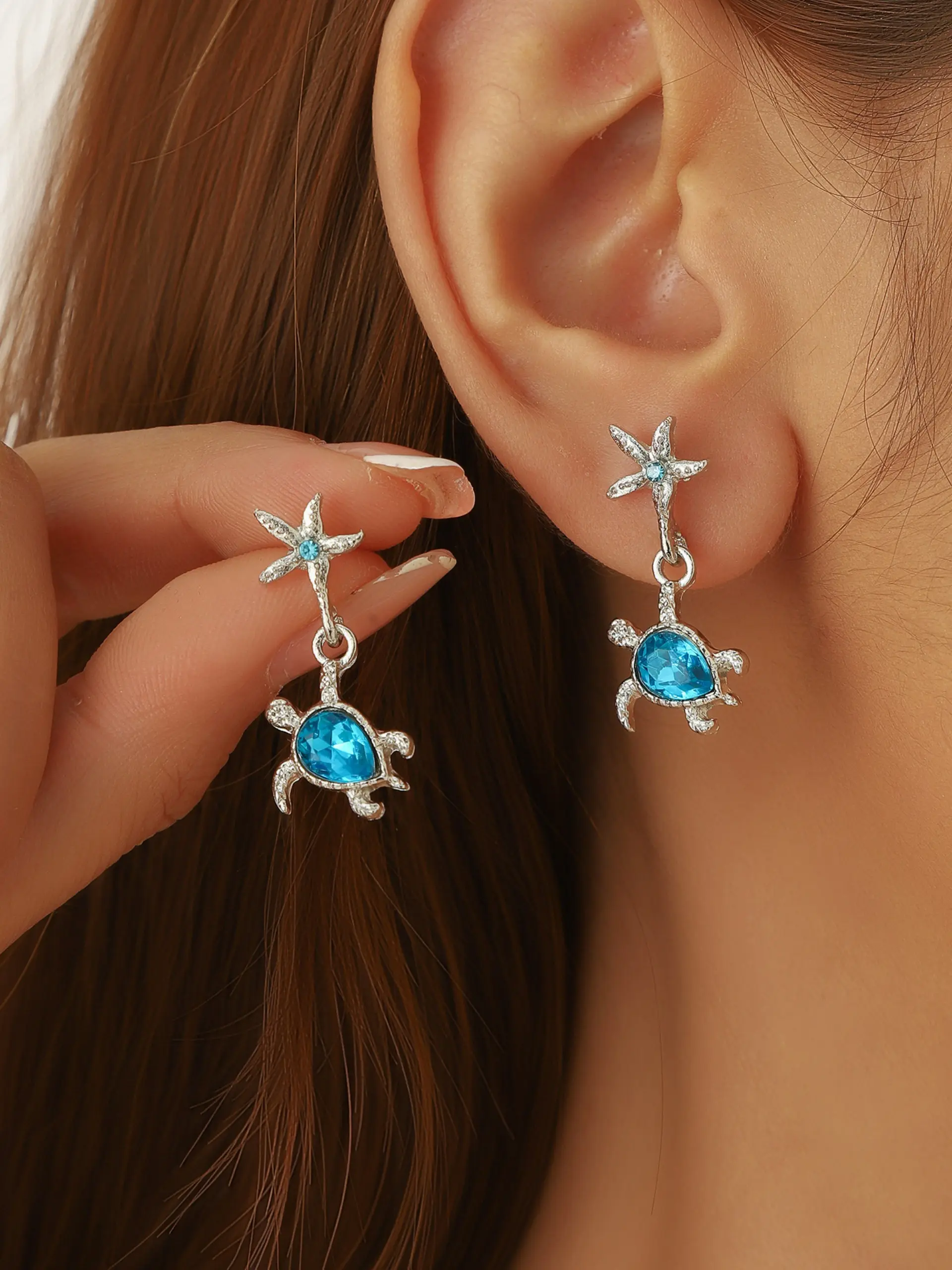 Fashion Starfish Blue Turtle Earrings for Women, Cute Minimalist Design Summer Vibes Ocean Theme Jewelry, Versatile Wear and Stylish Ear Rings