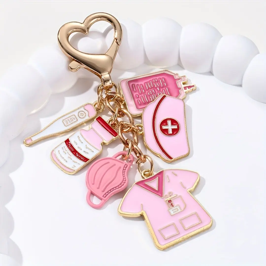 Classic Nurse Hat Thermometer Iv Bottle Mask Keychain, Gift for Nurses and Doctors, 1/3 Pcs, Bag Key Holder, Essential Accessories