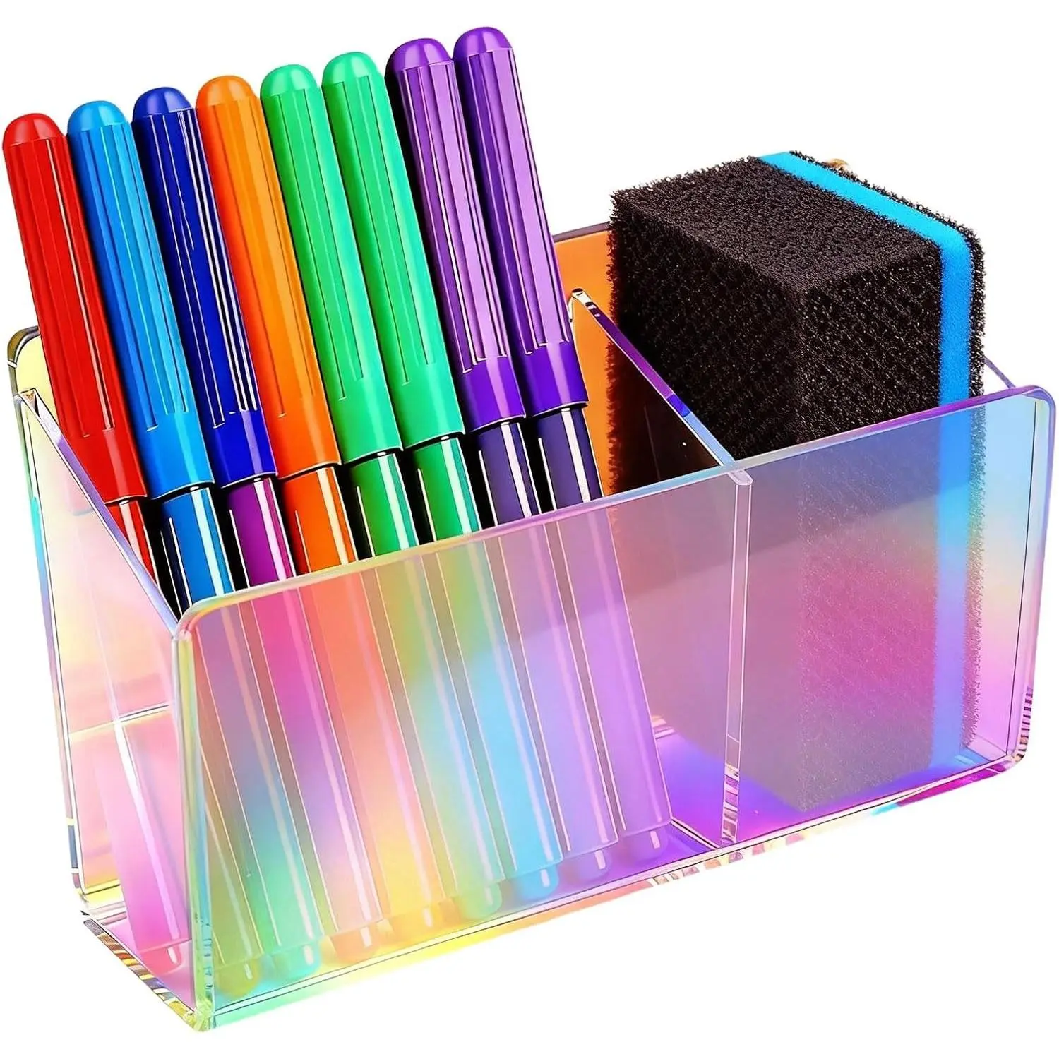 Colorful Magnetic Dry Erase Marker Holder - Non-Slip Acrylic Pen Organizer with Strong Magnets for Whiteboard, Refrigerator, Office Desk, Classroom Supplies & Home Organization