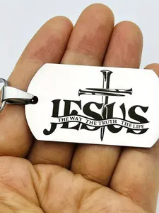 1pc JESUS Nail Cross "The Way The Truth The Life" Stainless Steel Dog Tag Keychain, Christian Religious Faith Gift