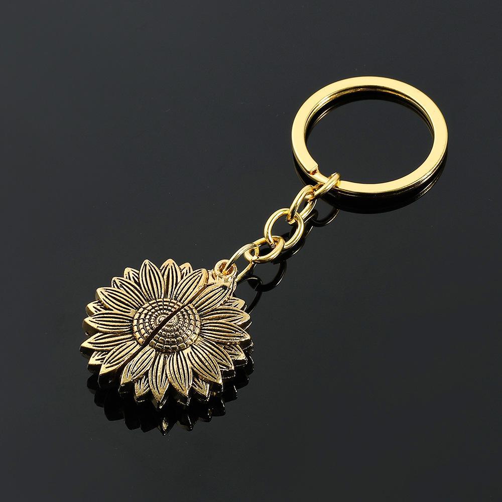 Vintage Sunflower Keychain – Retro Sunflower Pendant Bag Charm, DIY Letter Key Ring Accessory for Women
