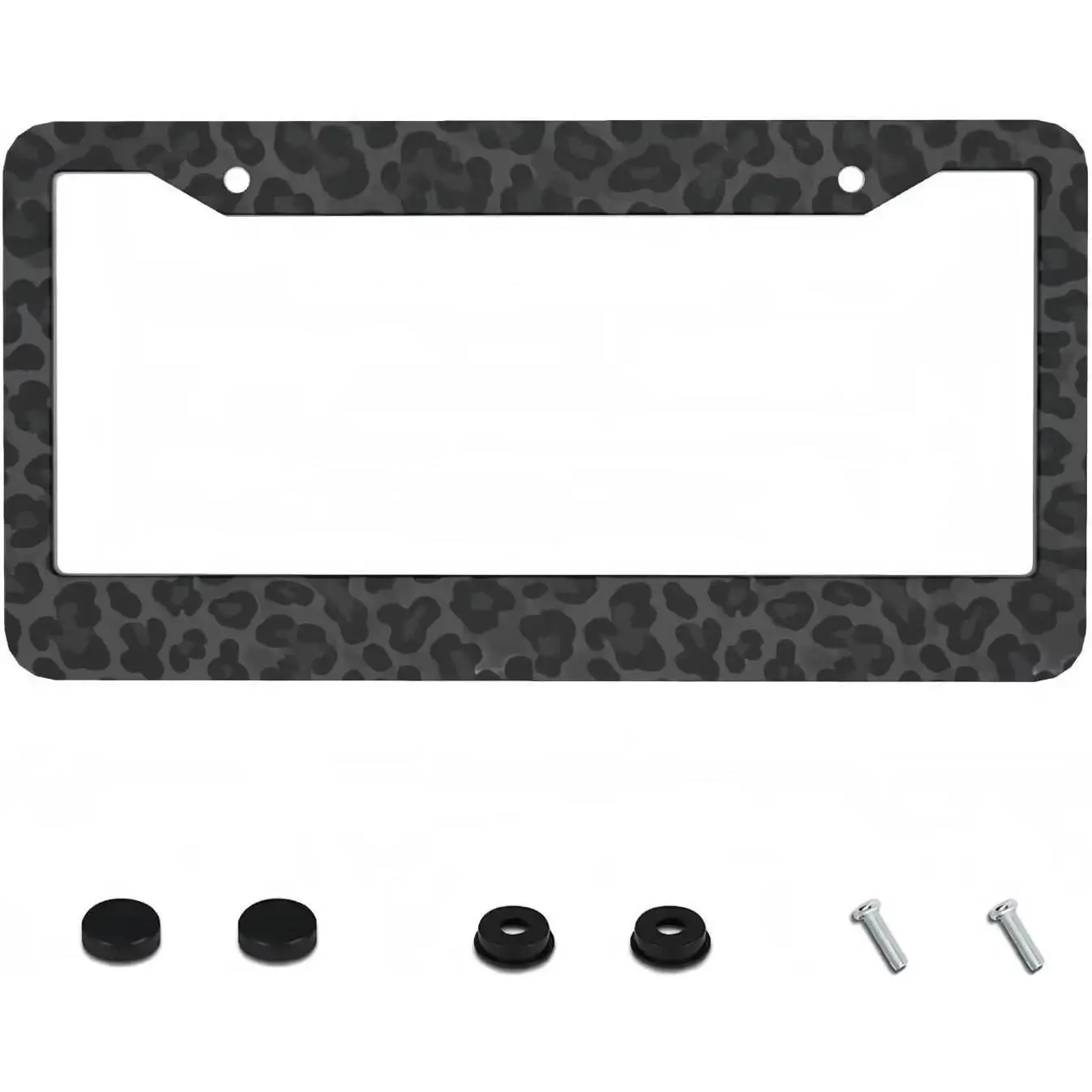 Aluminum Metal Black Leopard Print License Plate Frame - Car Accessories, 2-Hole Personalized Cheetah Pattern Car Tag Cover for US Standard Vehicles, License Plate Frames