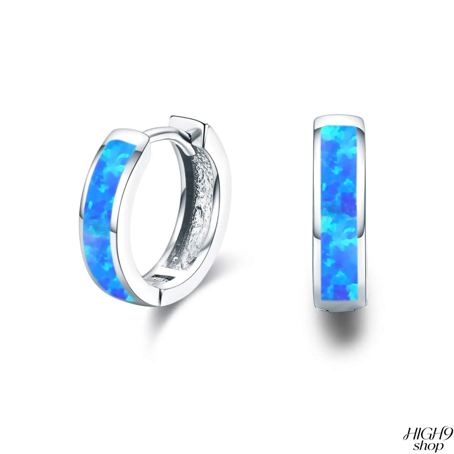 Women's Small Hoop Earrings - Minimalist Copper-Base Circle Shape Jewelry with Inlaid Opalite Stones, Trendy Click-Lock Huggies for Daily Wear