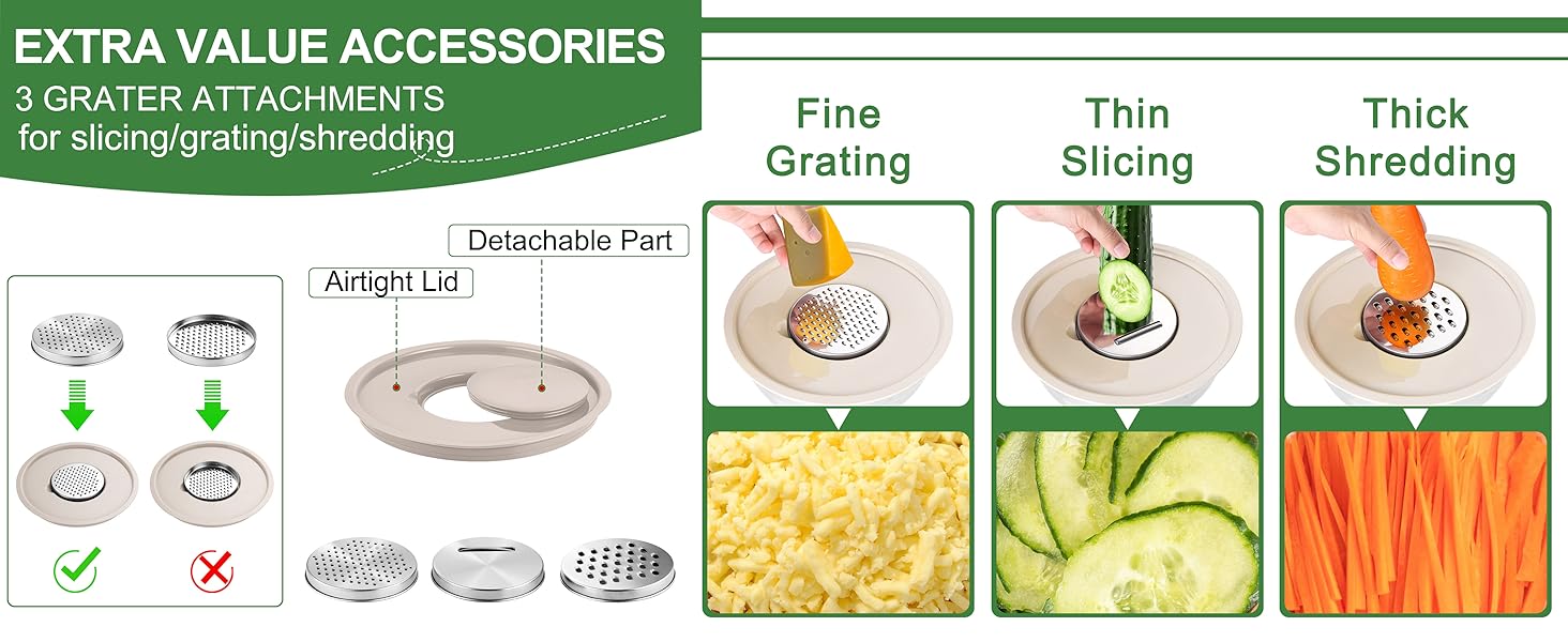 Mixing Bowls with Airtight Lids, 5PCS Stainless Steel Metal Salad Bowl with 3 Grater Attachments, for Cooking, Prepping, Serving, Healthy & Easy Clean - 0.7/1/1.5/2.6/4.6QT, Khaki