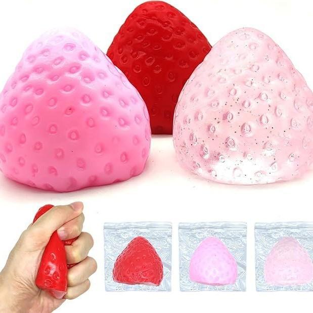 Giant Strawberry Squishy Toy Super Soft Stress Relief Fidget in Vibrant Red & Pink Colors for Fun Sensory Play Ideal for All Ages Comfortable Grip Portable Safe Material