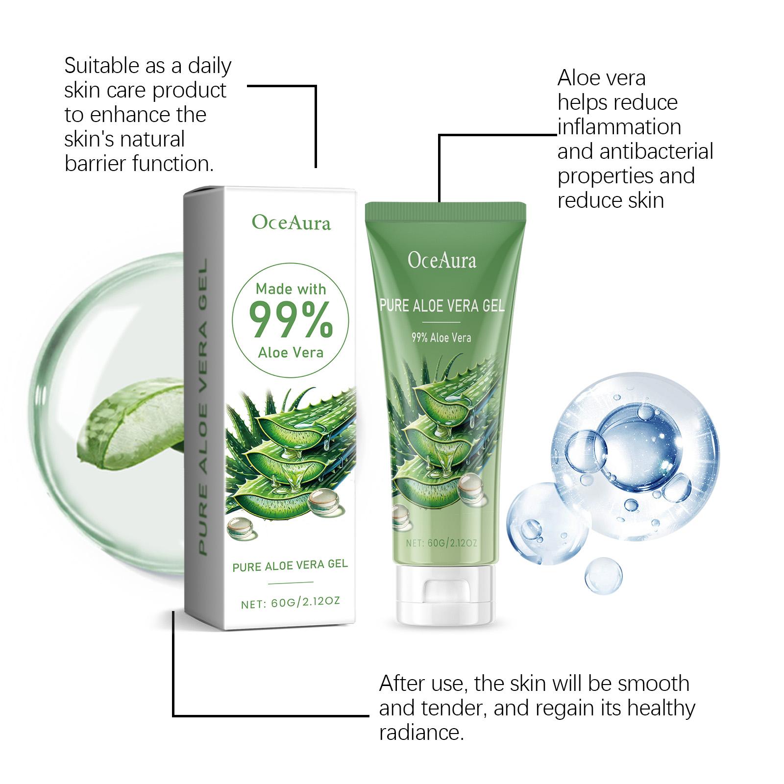 OCEAURA Pure Aloe Vera Gel, Triple Hydrating Face & Body Moisturizer with Aloe Barbadensis, Multi-Use Sunburn Relief Daily Cream, Non-Sticky Fast Absorbing for Sensitive Skin
