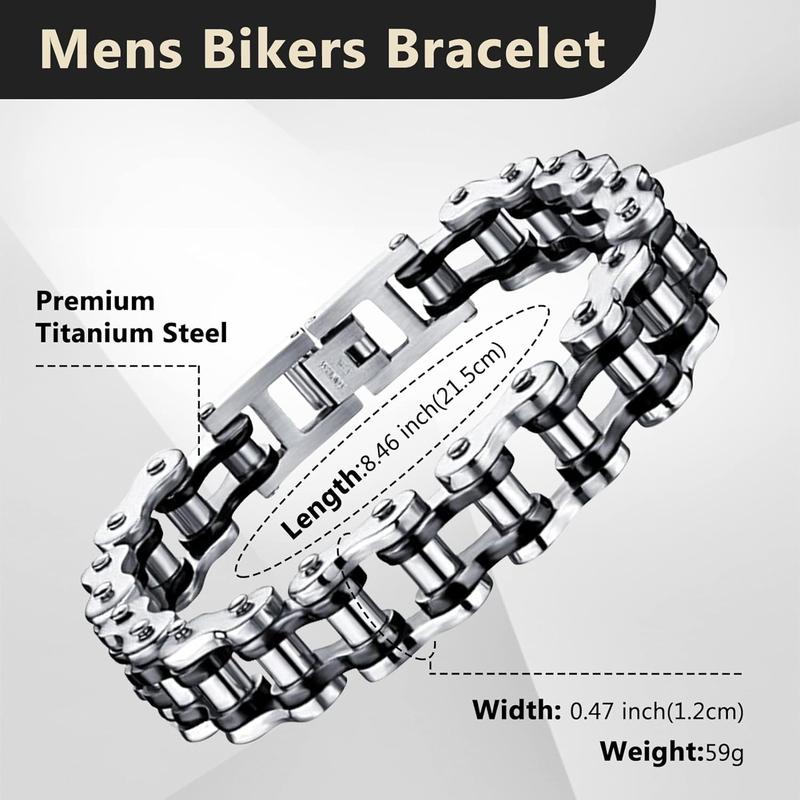 Cassieca Stainless Steel Motorcycle Bike Chain Bracelet for Men