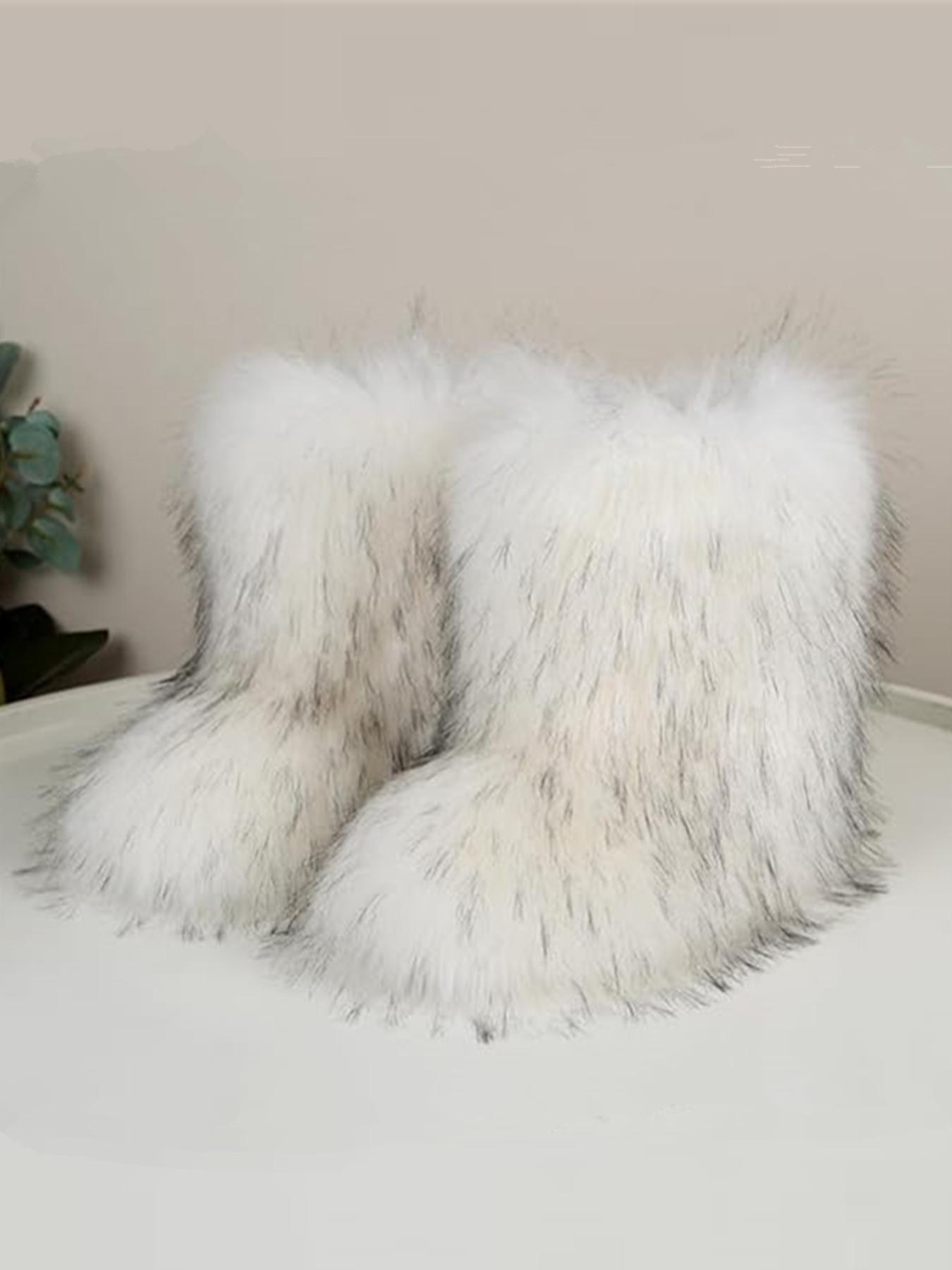 Women's Solid Color Faux Fur Boot, Fluffy Ankle Snow Boot, Warm Comfortable Outdoor for Cold Weather, Trending Shoes, Casual Warm Boots