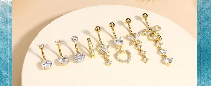 Trendy Summer 316L Surgical Steel Gold Dangle Belly Button Ring for Women Silver Dangly Belly Rings 14G Hypoallergenic Navel Belly Button Piercing Jewelry Bow Heart 10mm/12mm Barbell Length