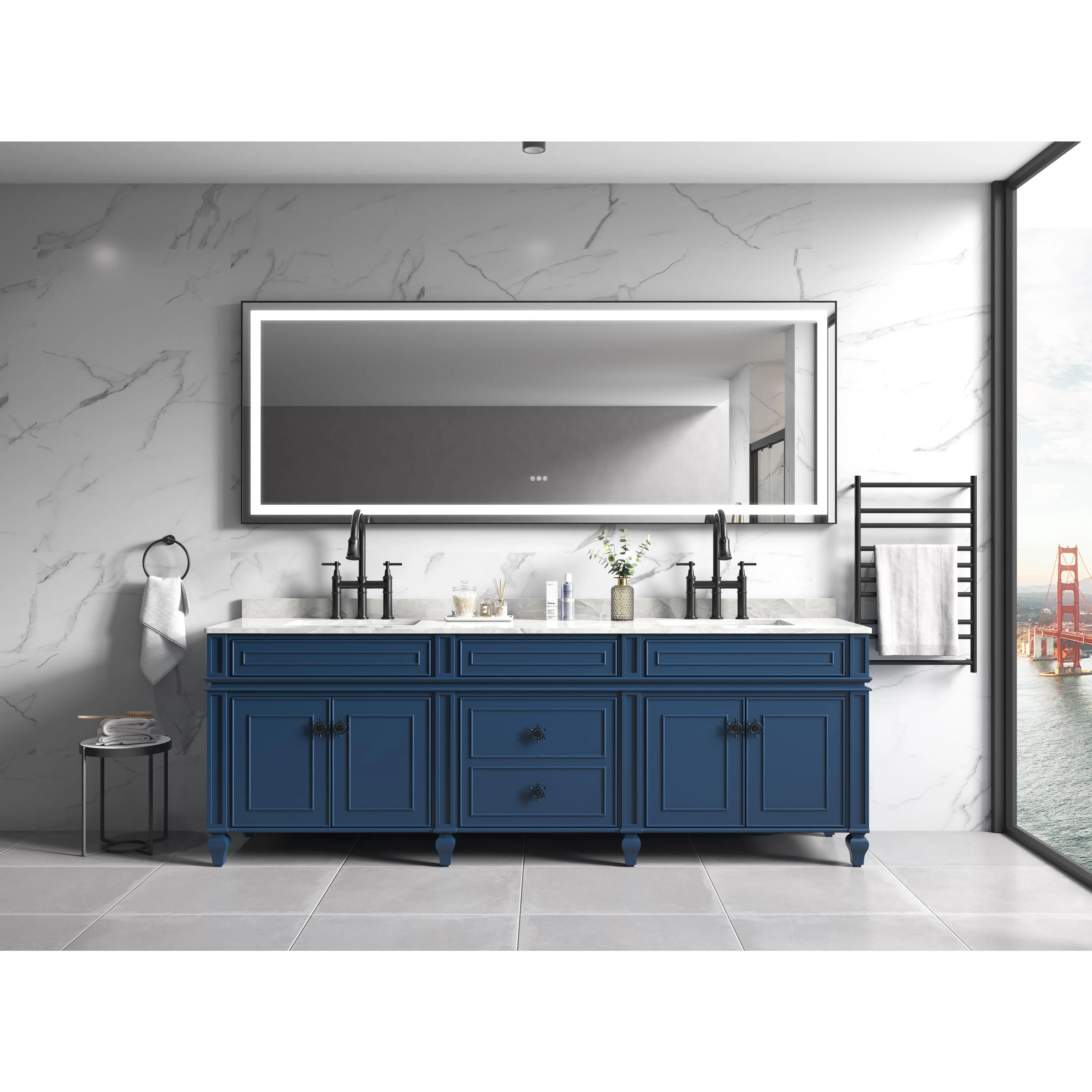 Nokaa 118 x 36 Inch LED Bathroom Mirror Wall Mounted Vanity Mirror with Aluminum Frame Anti-Fog Memory 3 Color Lighting Stepless Dimmable Large Illuminated Makeup Mirror for Bathroom Vanity Over Sink, Matte Black