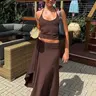 【Black Friday】Women's Summer Casual Outfit, Womenswear, Solid Sleeveless Tie-neck Cami Top & Bodycon Side Split Irregular Hem Long Skirt Two-Piece Set, Backless Halter Neck Design with Slit Ruffles, Party Club Date Outfits
